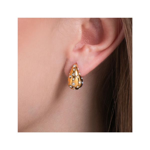 ORECCHINI DONNA GOCCIA IN ACCIAIO E IP GOLD CON CRISTALLI BIANCHI