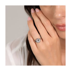 ANELLO DONNA IN ACCIAIO ELEMENTO CRISTALLO BIANCO E CRISTALLI BIANCHI