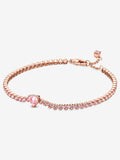 Bracciale Tennis Rosa con Cuore in Rilievo Placcatura in Oro Rosa 14k