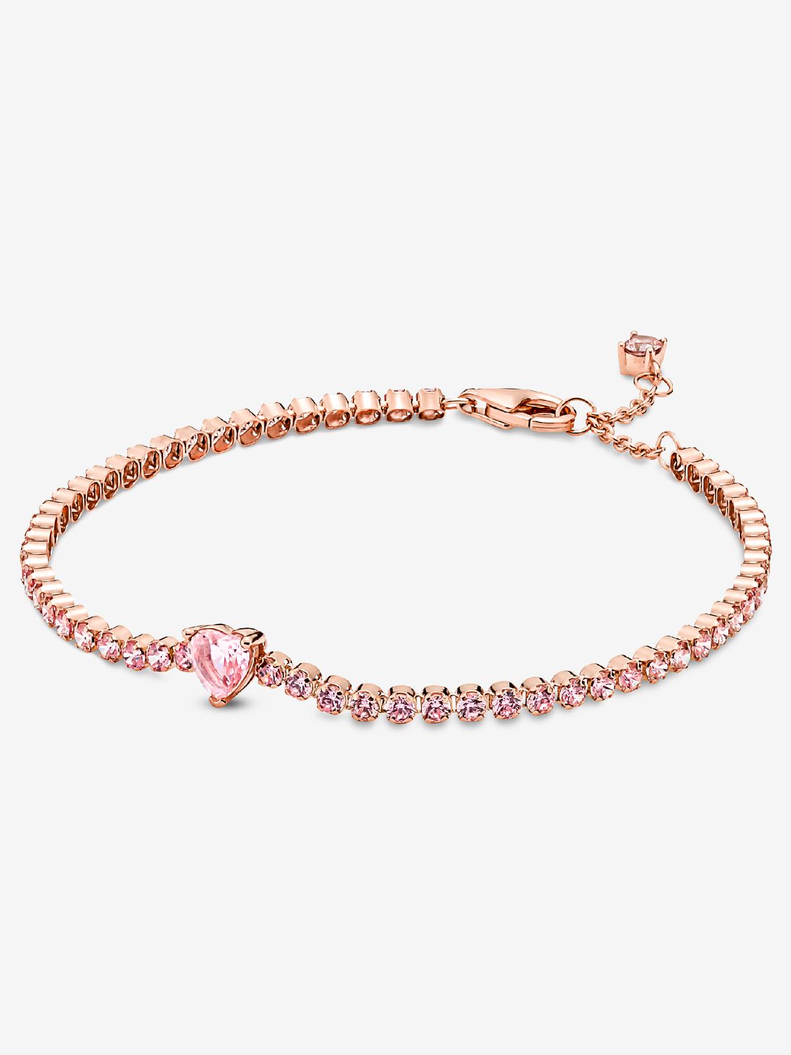 Bracciale Tennis Rosa con Cuore in Rilievo Placcatura in Oro Rosa 14k