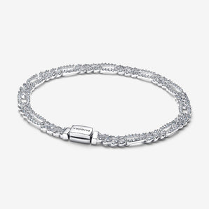 Bracciale Pandora Catena Maglia Cubana Pavè con Ovali Argento Sterling 925