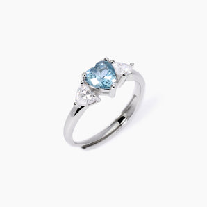 Anello con acquamarina sintetica taglio cuore