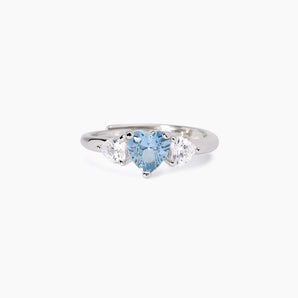 Anello con acquamarina sintetica taglio cuore