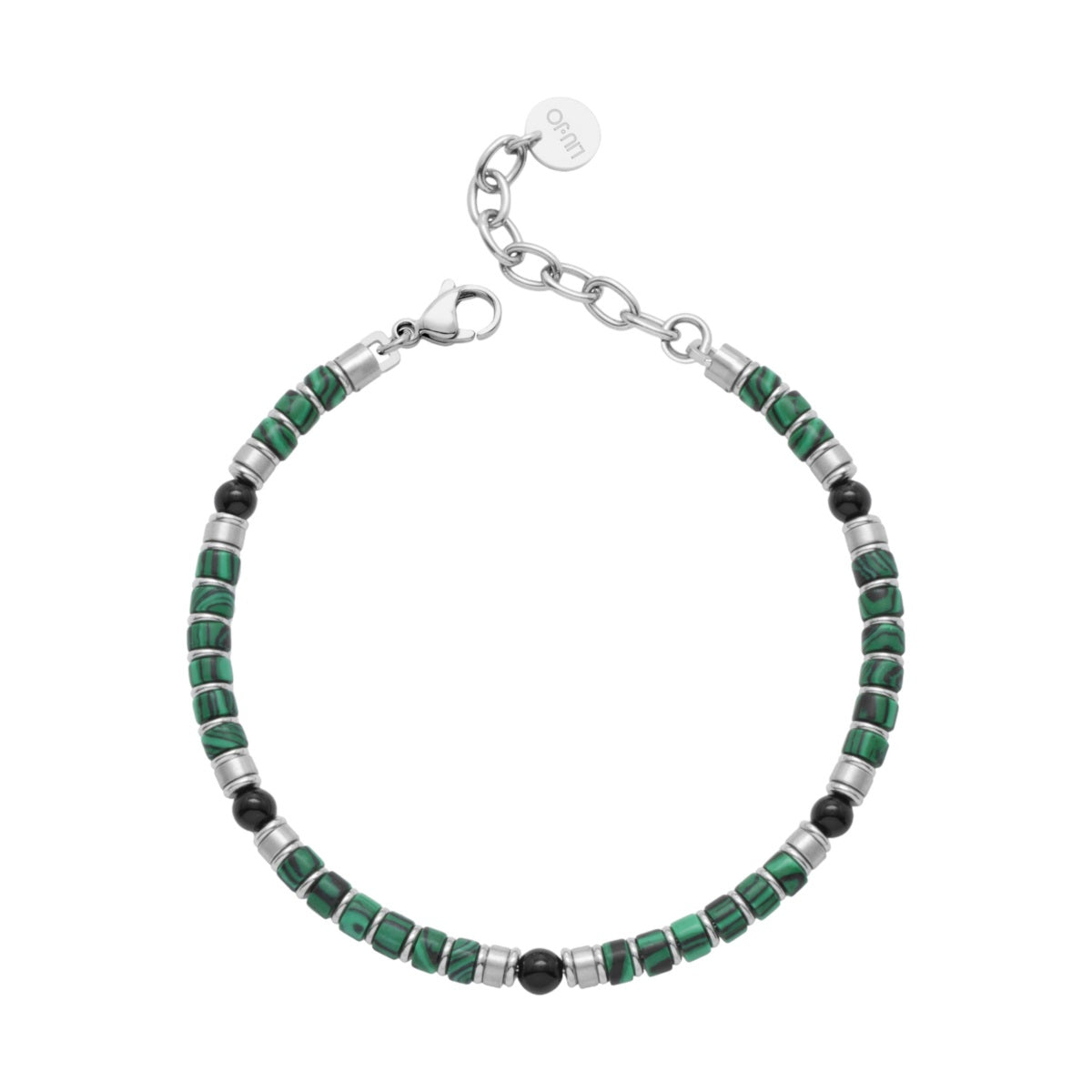Bracciale acciaio e pietre verdi
