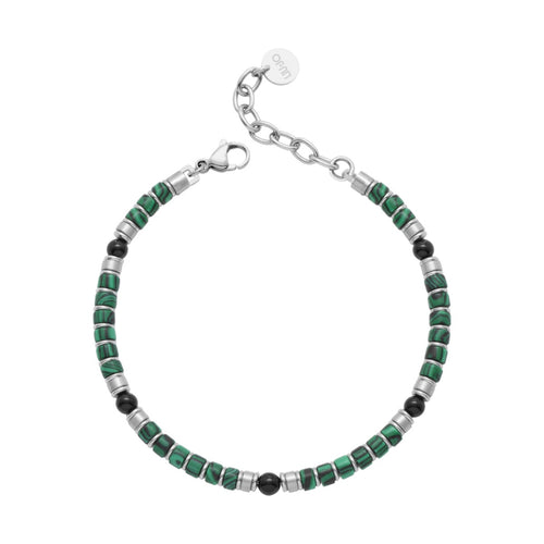 Bracciale acciaio e pietre verdi