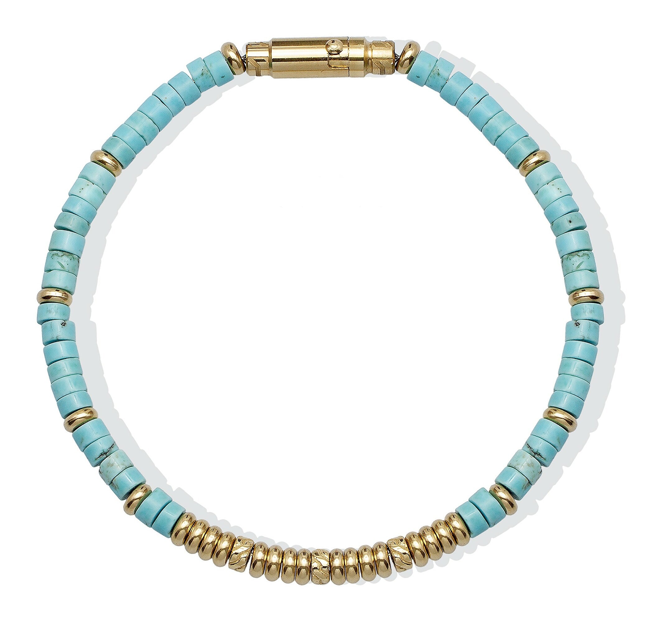 Bracciale in acciaio con finitura dorata e pietra turchese