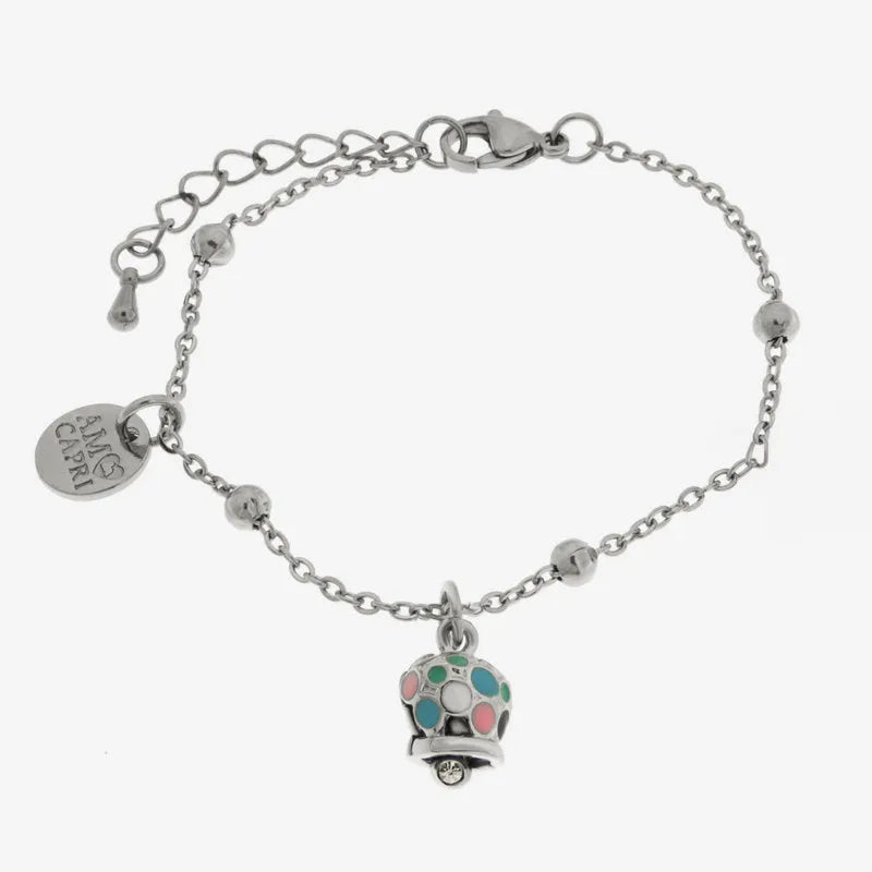 Bracciale in Acciaio con campanella con smalti multicolore e punto luce
