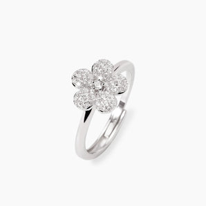 Anello con fiore in zirconi bianchi