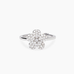 Anello con fiore in zirconi bianchi
