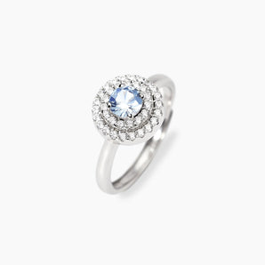 Anello con acquamarina sintetica e zirconi