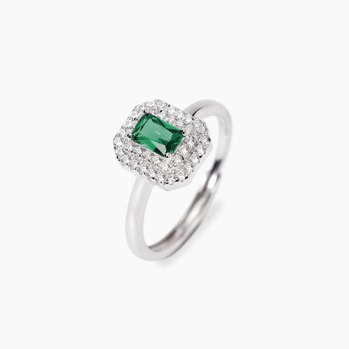 Anello in argento con smeraldo sintetico e zirconi