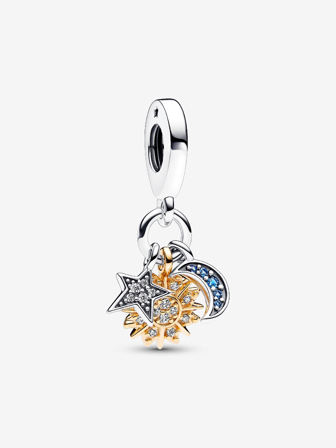 Charm Pendente Stella, Sole e Luna Argento Sterling 925, Placcatura in Oro 14k