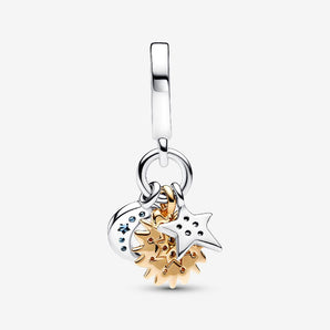 Charm Pendente Stella, Sole e Luna Argento Sterling 925, Placcatura in Oro 14k