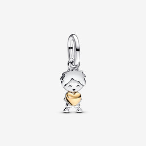 Charm Pendente Bimbo Felice Argento Sterling 925, Placcatura in Oro 14k
