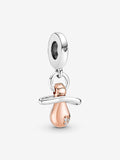 Charm Pendente Ciuccio Bebè Argento Sterling 925, Placcatura in Oro Rosa 14k