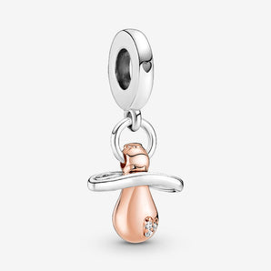 Charm Pendente Ciuccio Bebè Argento Sterling 925, Placcatura in Oro Rosa 14k