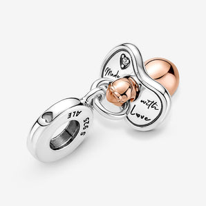 Charm Pendente Ciuccio Bebè Argento Sterling 925, Placcatura in Oro Rosa 14k