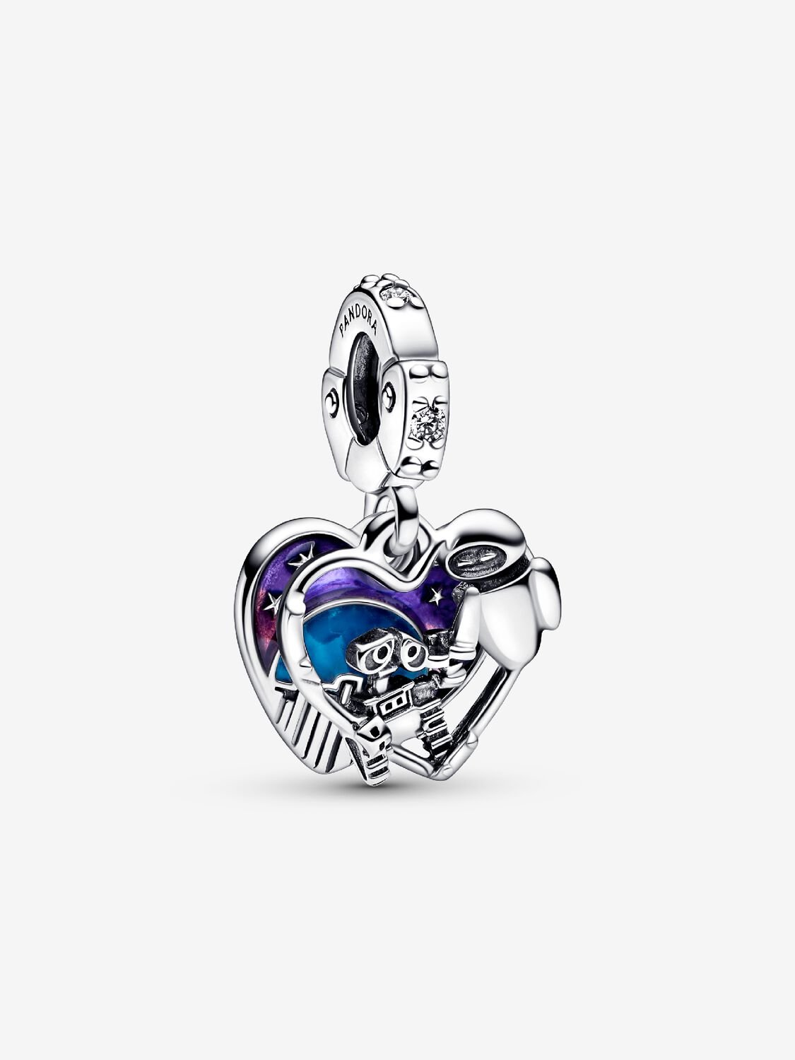 Disney, Wall-E, Pendente a Cuore Eve e Wall-E che si illumina al buio Argento Sterling 925