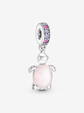 Pandora charm Tartaruga Marina Vetro di Murano rosa