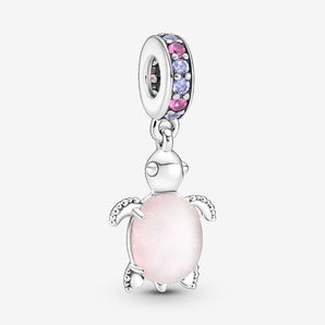 Pandora charm Tartaruga Marina Vetro di Murano rosa