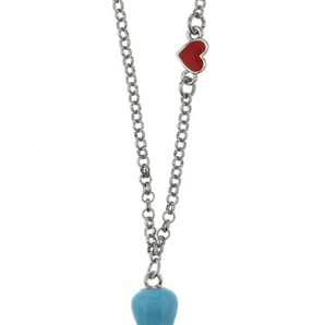 AMO CAPRI COLLANA CAMPANELLA MINI AZZURRA CUORE ROSSO