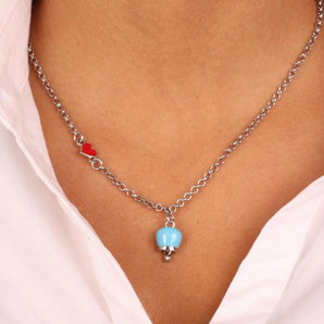 AMO CAPRI COLLANA CAMPANELLA MINI AZZURRA CUORE ROSSO