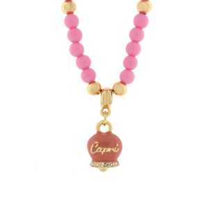 AMO CAPRI COLLANA PERLINE E CAMPANELLA ROSA