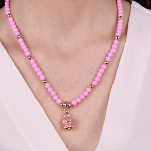 AMO CAPRI COLLANA PERLINE E CAMPANELLA ROSA