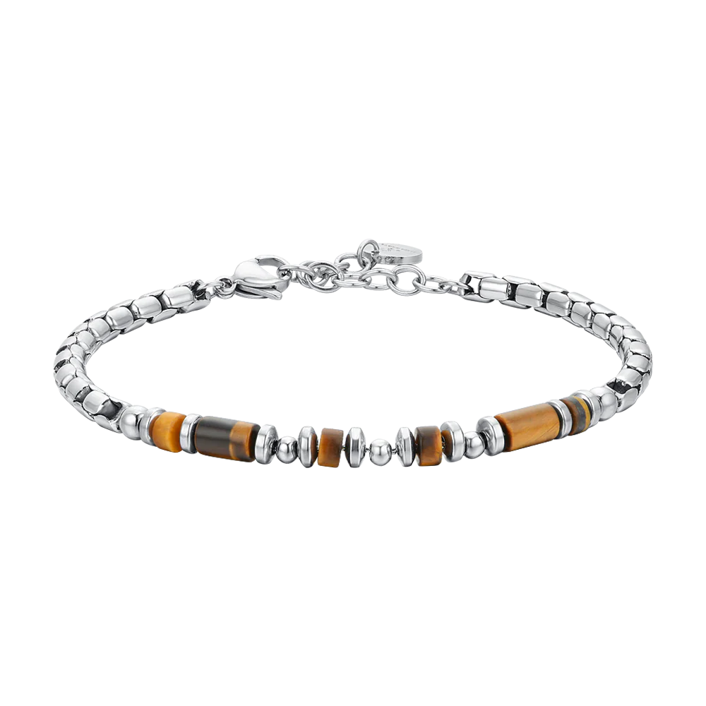 BRACCIALE UOMO IN ACCIAIO PIETRA OCCHIO DI TIGRE