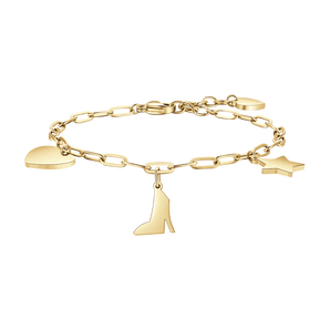 BRACCIALE DONNA IN ACCIAIO DORATO CON CUORE, SCARPA E STELLA