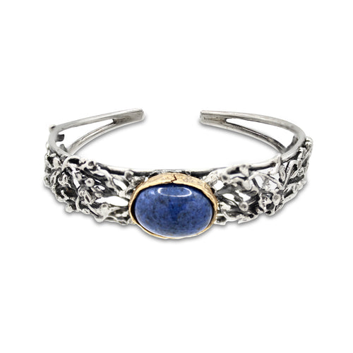 Bracciale aperto in argento e bronzo con pietra centrale