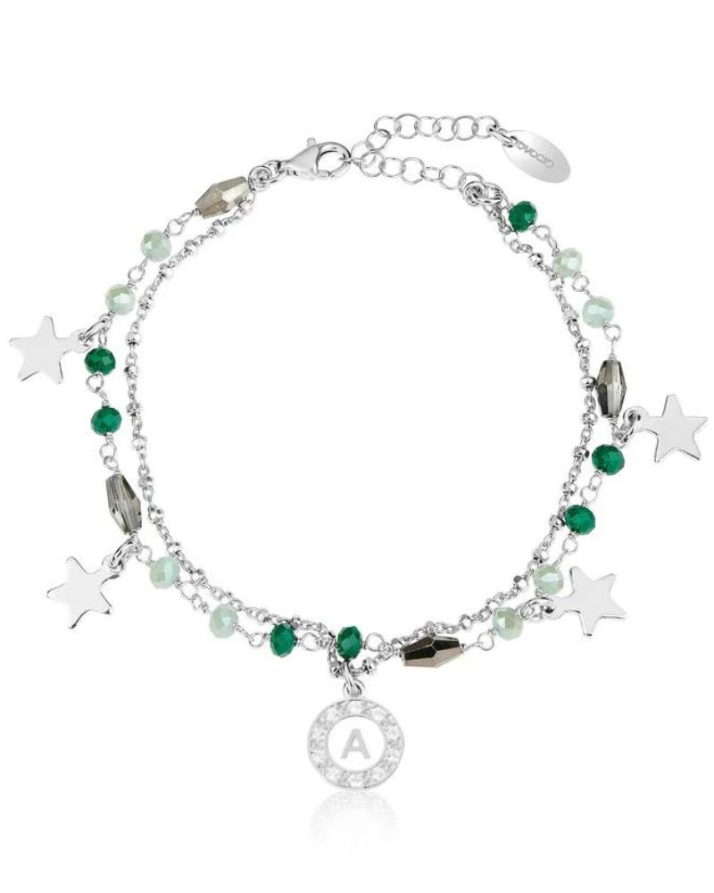 Dvccio bracciale Iris argento rodiato 925 cristalli verdi (disponibile lettera R)