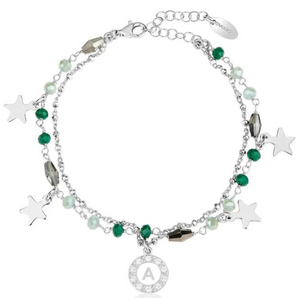 Dvccio bracciale Iris argento rodiato 925 cristalli verdi (disponibile lettera R)