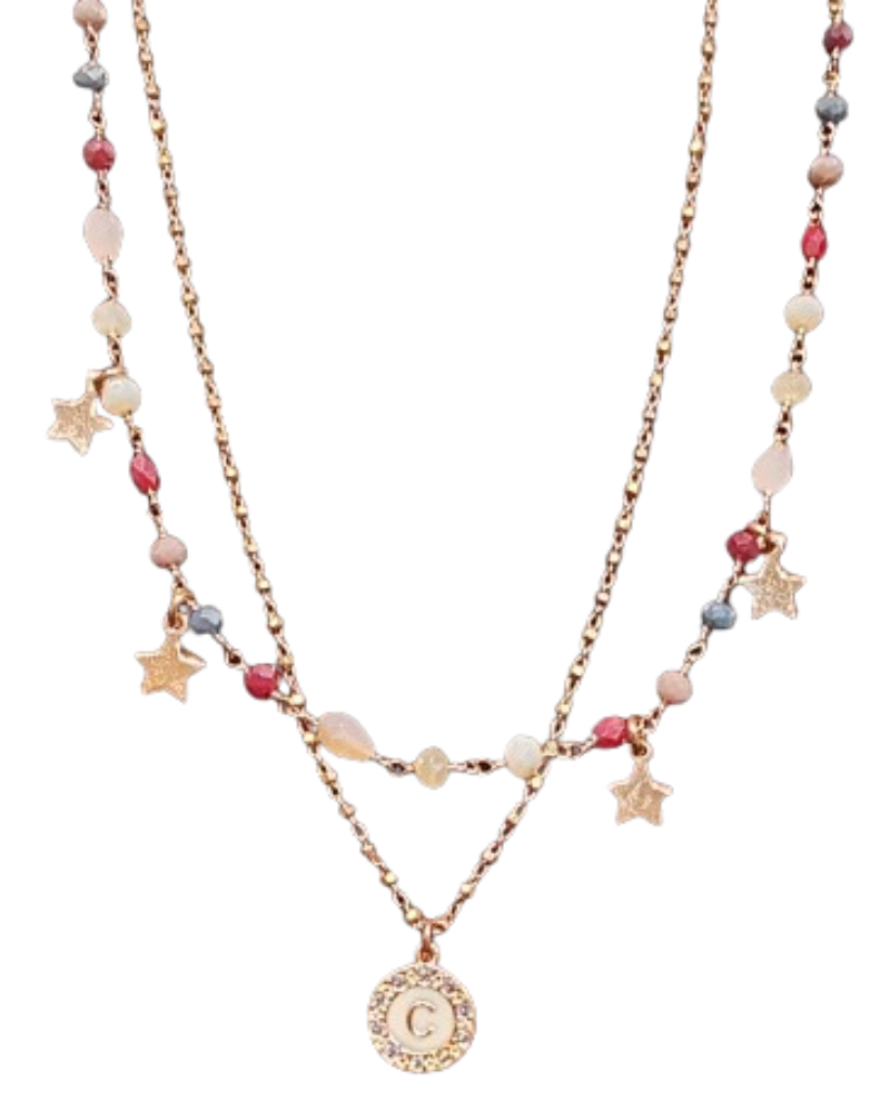 Dvccio collana Iris argento 925 placcato oro rosa 24Kt lettera C