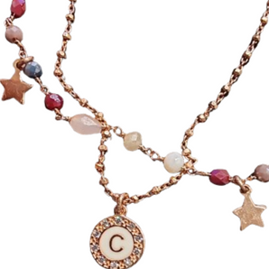 Dvccio collana Iris argento 925 placcato oro rosa 24Kt lettera C