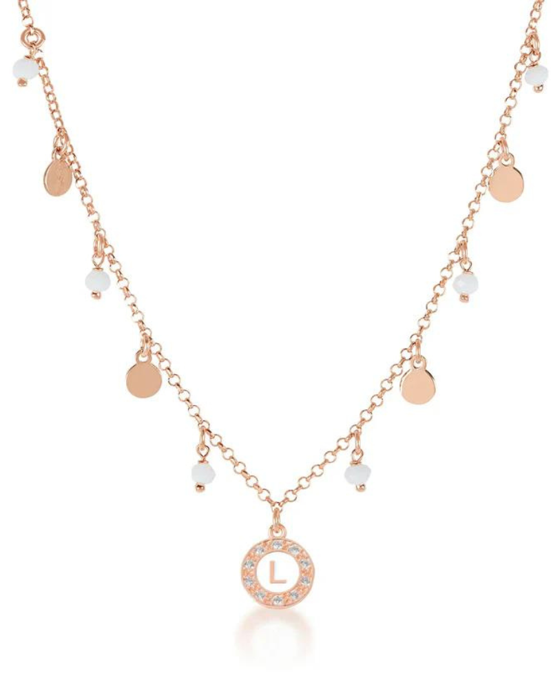 Dvccio collana Venere argento 925 placcato oro rosa 24Kt lettera L