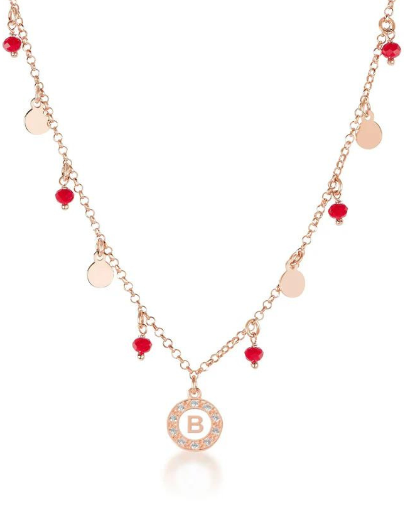 Dvccio collana Venere argento 925 placcato oro rosa 24Kt lettera B
