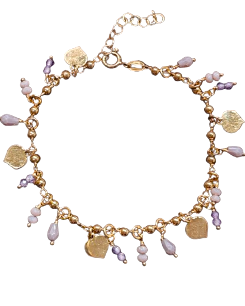 Giade bracciale Argento 925 Gold cristalli viola e cuori