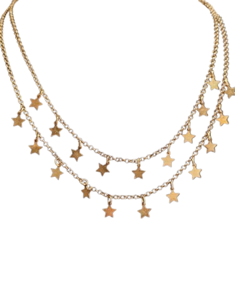 Giade collana 2 fili Argento 925 placcata Oro con Stelle