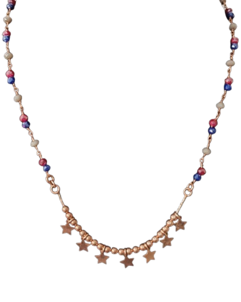 Giade collana Argento 925 Gold Rose con Pietre multicolor e stelle