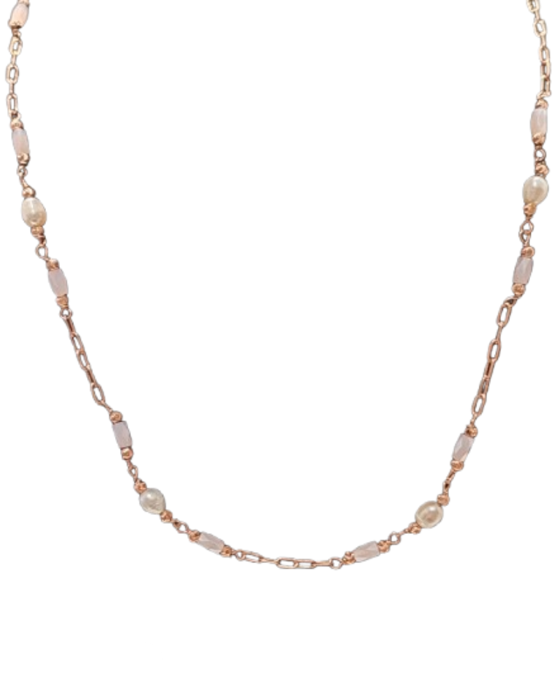 Giade collana Argento 925 rose Gold Perle e Cristalli rosa