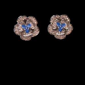 Giade orecchini Argento 925 Fiori cristalli azzurri