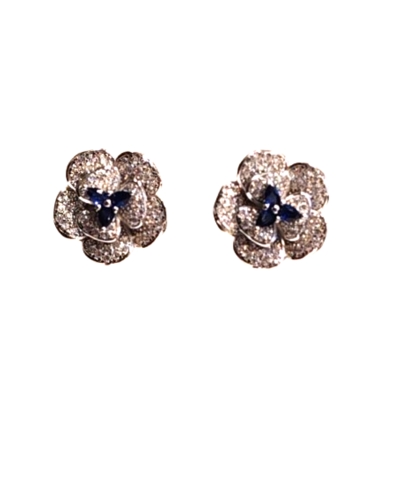 Giade orecchini Argento 925 Fiori cristalli blu