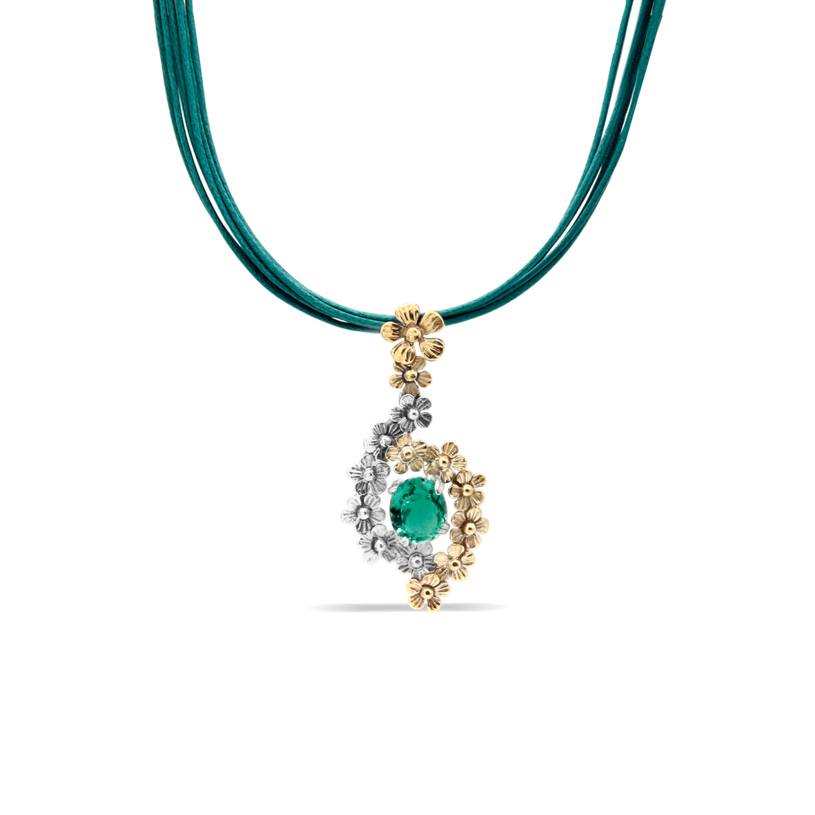 Pendente con motivo floreale e pietra con laccio