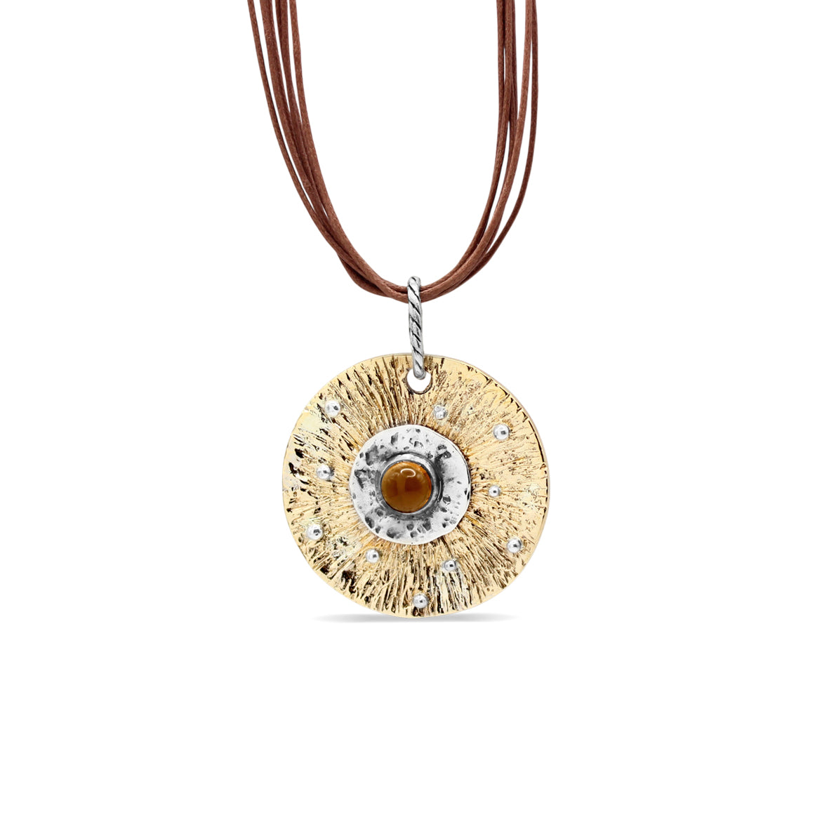 Pendente in bronzo e argento con pietra rosa