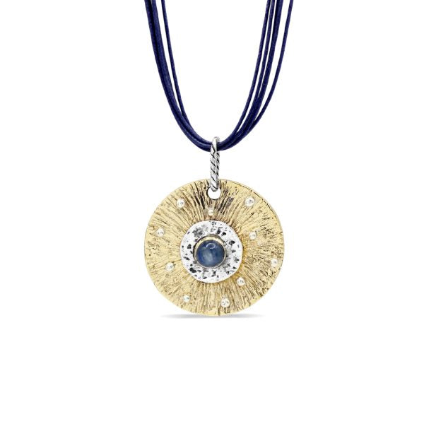 Pendente a medaglia in bronzo e argento con pietra incastonata