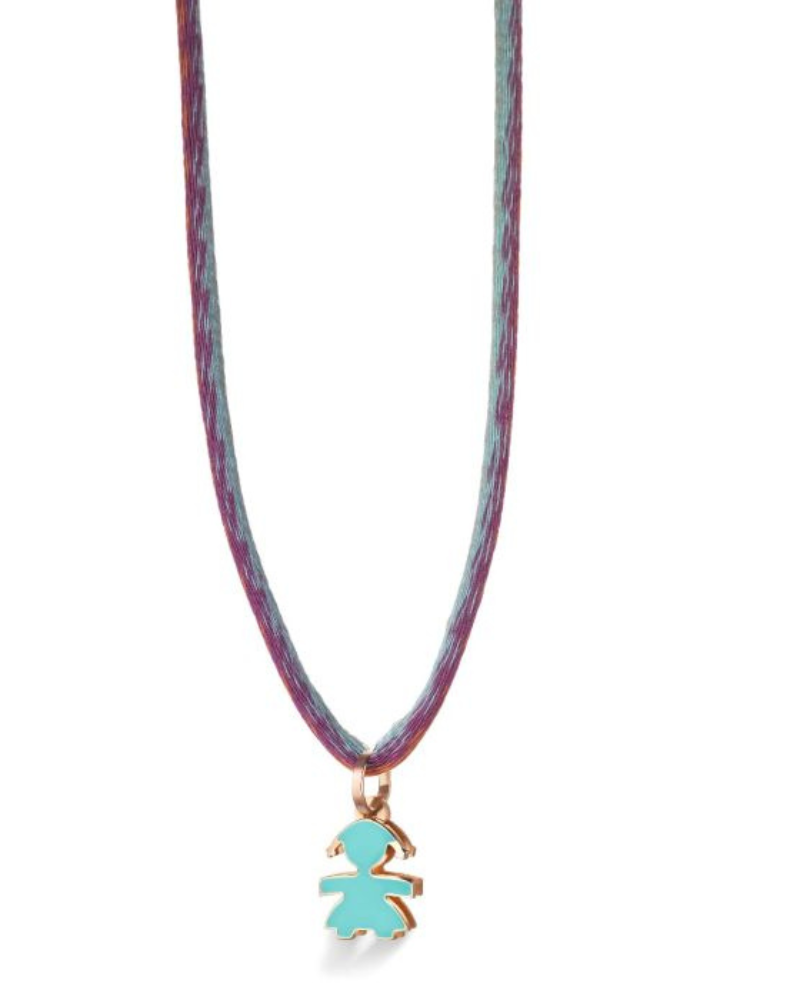 Le Bebè collana i classici sagoma bimba in oro rosa 9Kt smalto verde acqua