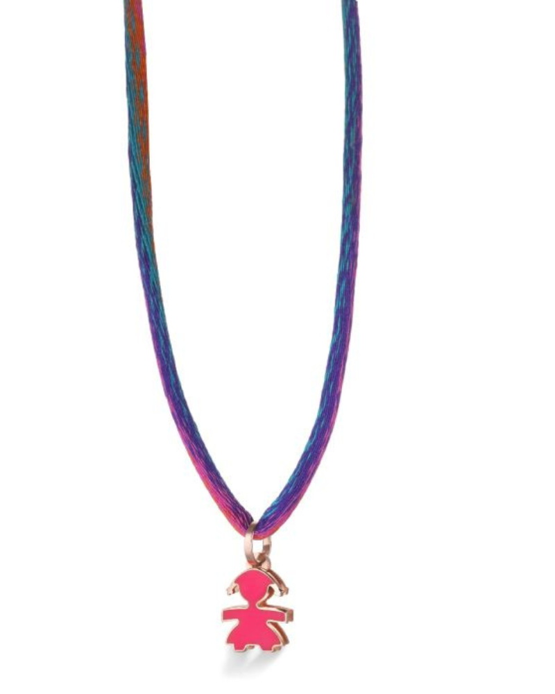 Le Bebè collana i classici sagoma bimba in oro rosa 9Kt smalto fucsia