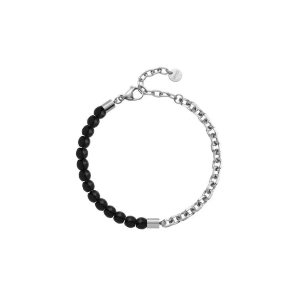 Bracciale acciaio e perle nere