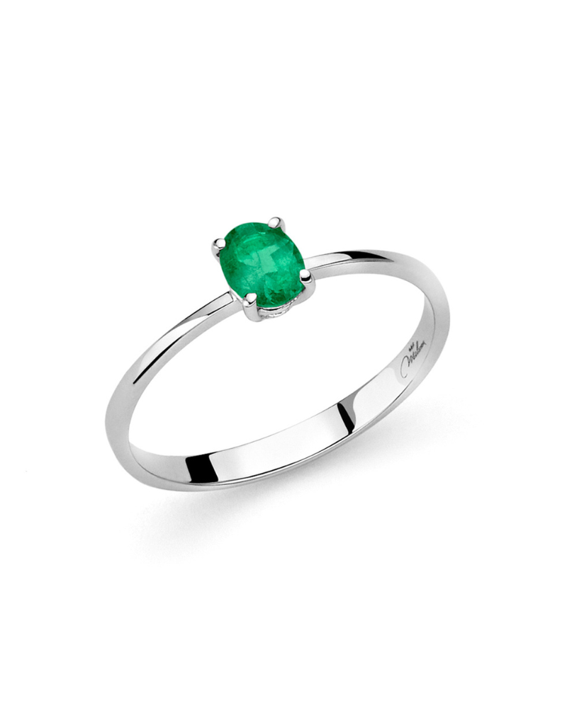 Miluna anello Oro bianco e Smeraldo ovale